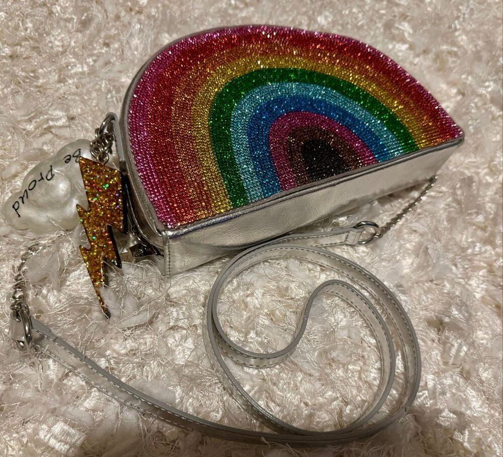 Betsey Johnson rainbow pride bling gems shoulder kitsch crossbody purse charm